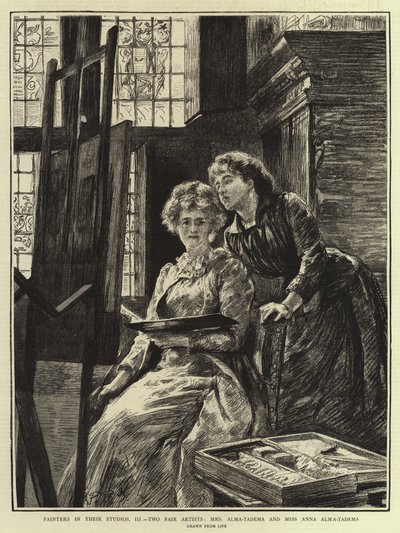 Maler in ihren Ateliers, III, Zwei schöne Künstlerinnen, Mrs Alma-Tadema und Miss Anna Alma-Tadema von Charles Paul Renouard